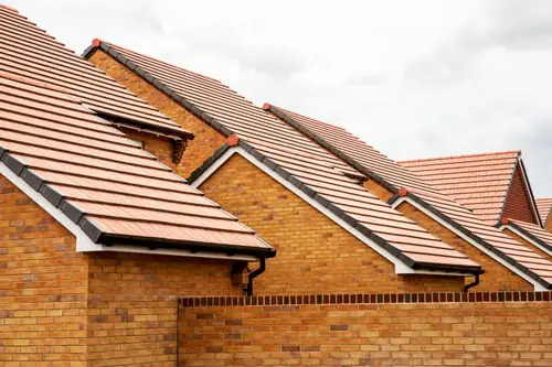 Tile roofs on a row of homes